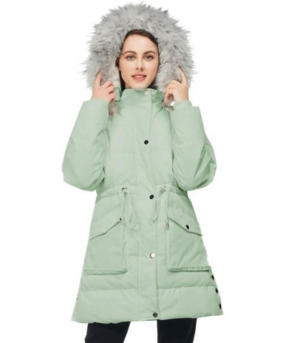 Women's Winter Coats Quilted Puffer Jacket with Faux Fur Hood Warm Thicken Parka Light Green $25.92 Jackets