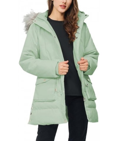 Women's Winter Coats Quilted Puffer Jacket with Faux Fur Hood Warm Thicken Parka Light Green $25.92 Jackets