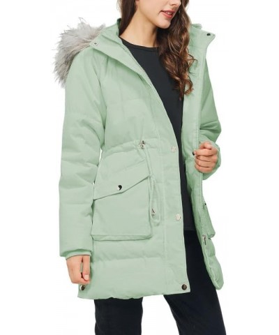 Women's Winter Coats Quilted Puffer Jacket with Faux Fur Hood Warm Thicken Parka Light Green $25.92 Jackets