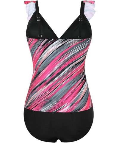 Women's Tankini Swimsuits Shirred Tummy Control Swimwear Ruffled V Neck Two Piece Bathing Suits Pink&black Stripes $21.83 Swi...