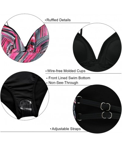 Women's Tankini Swimsuits Shirred Tummy Control Swimwear Ruffled V Neck Two Piece Bathing Suits Pink&black Stripes $21.83 Swi...