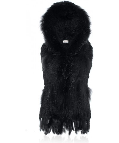 Genuine Rabbit Fur Coat for Women with Raccoon Fur Trim Collar, Hooded Fur Vest Womens Fur Vest, Soft and Comfortable Black $...