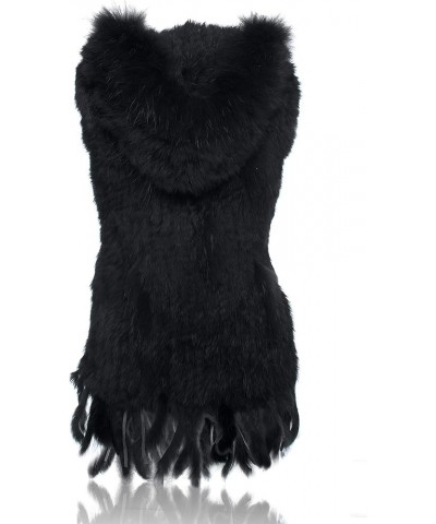 Genuine Rabbit Fur Coat for Women with Raccoon Fur Trim Collar, Hooded Fur Vest Womens Fur Vest, Soft and Comfortable Black $...