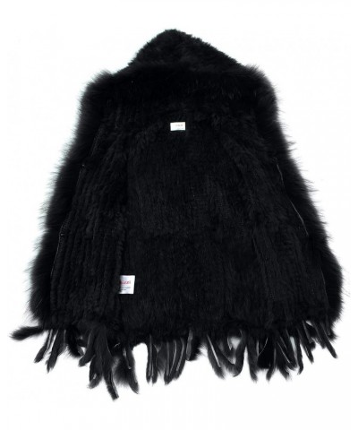 Genuine Rabbit Fur Coat for Women with Raccoon Fur Trim Collar, Hooded Fur Vest Womens Fur Vest, Soft and Comfortable Black $...