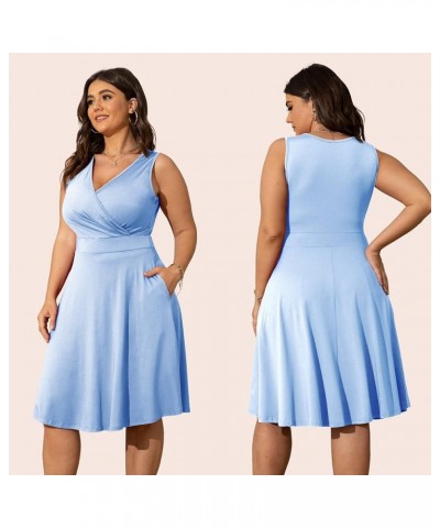 Womens Plus Size Dresses Sleeveless Wrap V-Neck Sundress Casual Summer Wedding Guest Cocktail Dress with Pockets 06-sky Blue ...