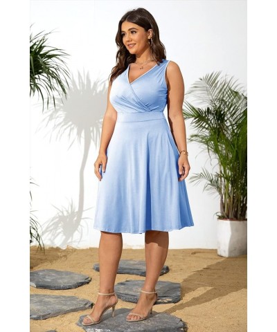 Womens Plus Size Dresses Sleeveless Wrap V-Neck Sundress Casual Summer Wedding Guest Cocktail Dress with Pockets 06-sky Blue ...