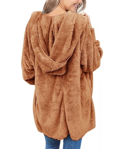 Womens Fuzzy Fleece Open Front Hooded Cardigan Jackets Sherpa Outerwear Coats with Pockets 05 Cinnamon $19.24 Sweaters