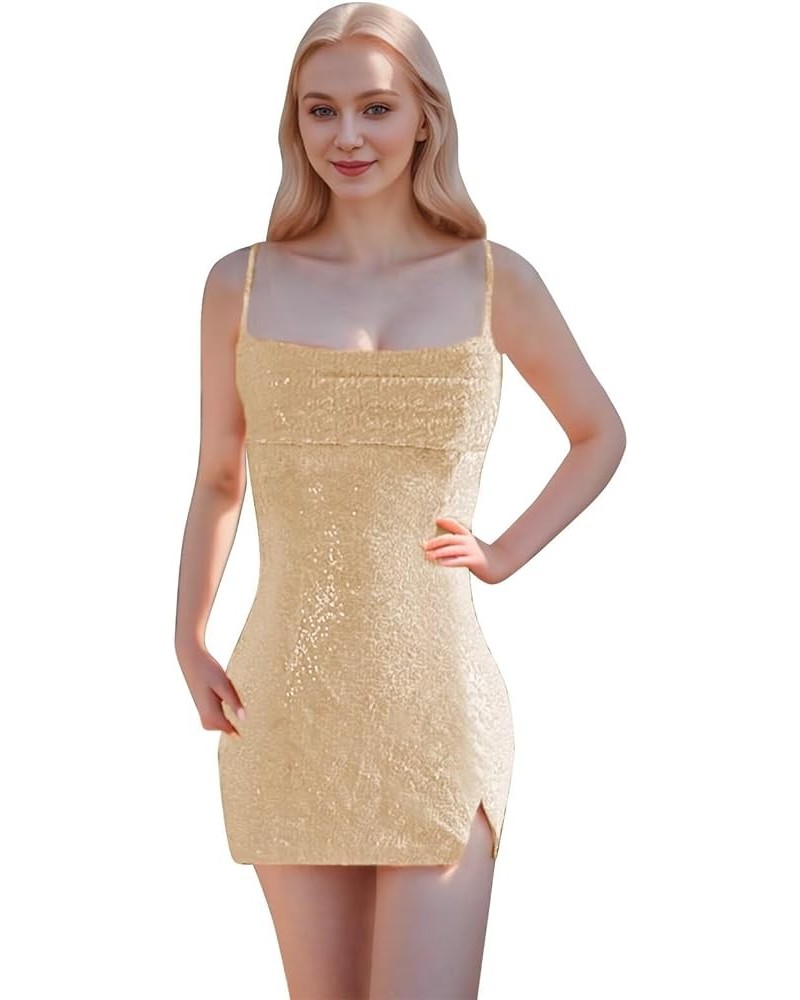 Sparkly Short Homecoming Dresses for Teens 2023 Sequin Tight Spaghetti Straps Cocktail Dress Rose Gold $25.85 Dresses