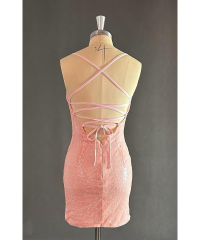 Sparkly Short Homecoming Dresses for Teens 2023 Sequin Tight Spaghetti Straps Cocktail Dress Rose Gold $25.85 Dresses