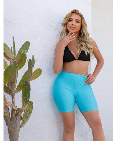 Women's High Waisted Swim Board Shorts with Full Liner Swimsuit Bottoms UPF50+ Quick Dry Beach Boyshorts Light Blue $10.75 Sw...