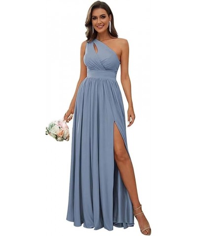 One Shoulder with Hollow Bridesmaid Dresses for Women 2023 Long Chiffon Formal Dresses with High Slit Pockets Dusty Blue $24....