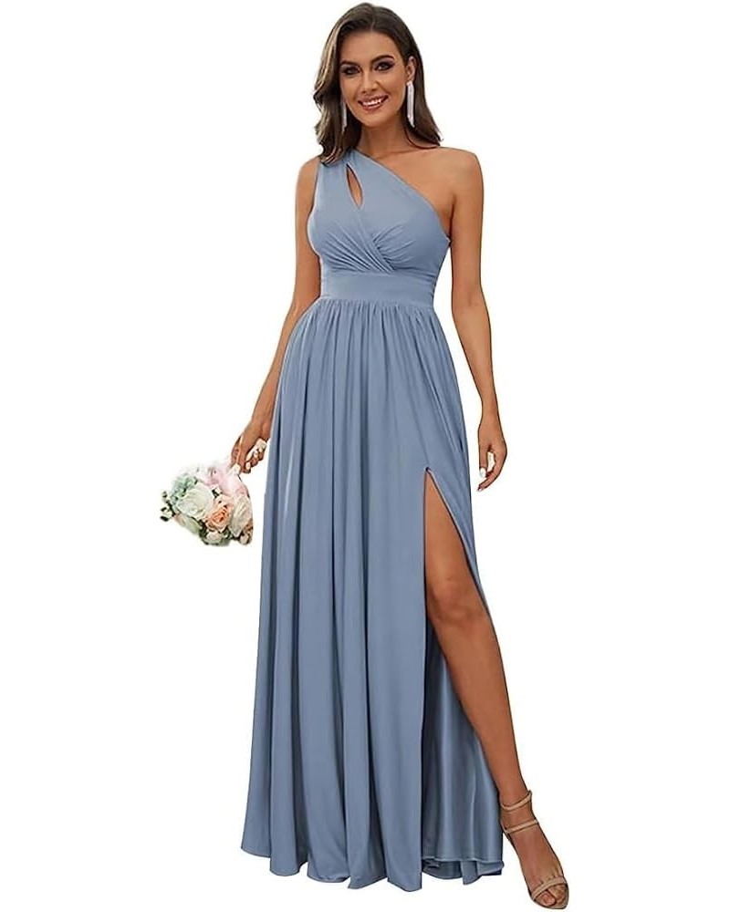 One Shoulder with Hollow Bridesmaid Dresses for Women 2023 Long Chiffon Formal Dresses with High Slit Pockets Dusty Blue $24....