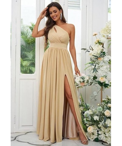 One Shoulder with Hollow Bridesmaid Dresses for Women 2023 Long Chiffon Formal Dresses with High Slit Pockets Dusty Blue $24....