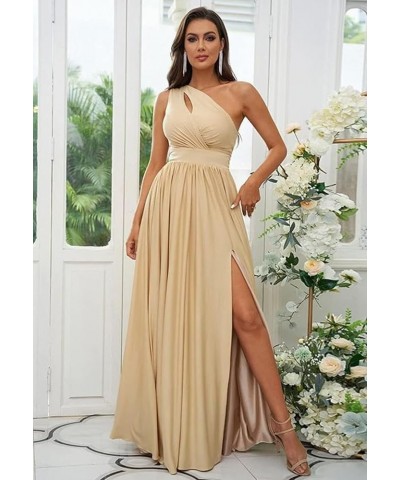 One Shoulder with Hollow Bridesmaid Dresses for Women 2023 Long Chiffon Formal Dresses with High Slit Pockets Dusty Blue $24....