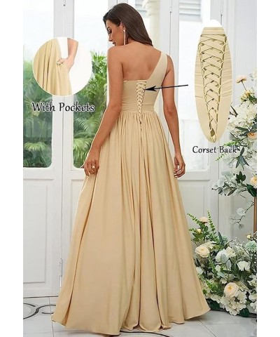 One Shoulder with Hollow Bridesmaid Dresses for Women 2023 Long Chiffon Formal Dresses with High Slit Pockets Dusty Blue $24....