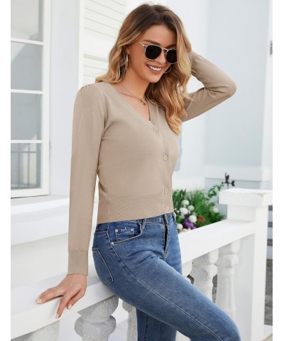 Women's Long Sleeve Lightweight Cardigan Sweater Button Down Knit Jackets V Neck Open Front Cardigans for Dresses Crop-khaki ...