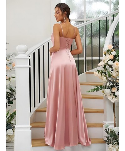 Women's V-Neck Bridesmaid Dresses Long with Slit Satin Pleated Mermaid Formal Dress for Juniors CYM133 Wine Red $35.74 Dresses