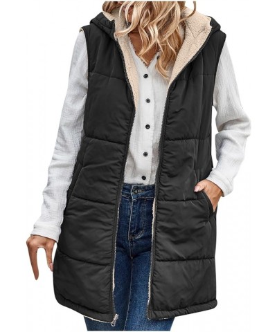 Long Puffer Vest Women Plus Size Winter Coats Sleeveless Hoodie Jacket Full Zipper Down Coat Warm Puffer Outwear A1_black $16...