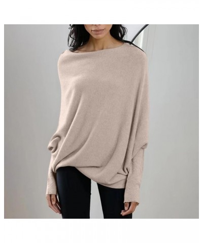 Womens Sweaters Fall 2023 Winter Off The Shoulder Fitted Top Batwing Round Neck Sweater Knit Casual Tunic Pullover D51-beige ...