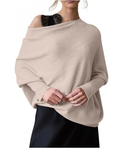 Womens Sweaters Fall 2023 Winter Off The Shoulder Fitted Top Batwing Round Neck Sweater Knit Casual Tunic Pullover D51-beige ...