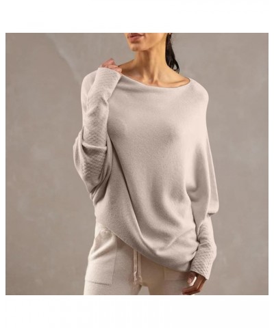 Womens Sweaters Fall 2023 Winter Off The Shoulder Fitted Top Batwing Round Neck Sweater Knit Casual Tunic Pullover D51-beige ...