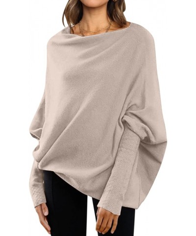 Womens Sweaters Fall 2023 Winter Off The Shoulder Fitted Top Batwing Round Neck Sweater Knit Casual Tunic Pullover D51-beige ...