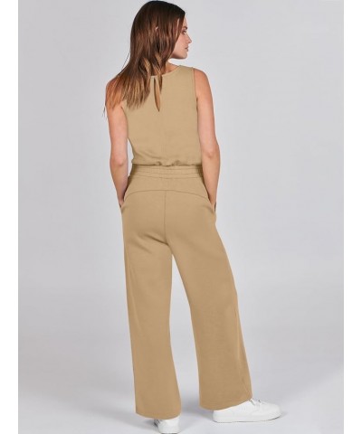 Jumpsuits for Women 2024 Casual Summer Dressy Romper Sleeveless Wide Leg Long Pants Outfits Jumper Khaki $20.89 Jumpsuits