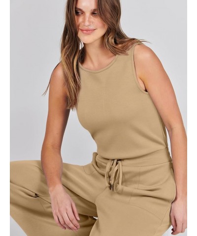 Jumpsuits for Women 2024 Casual Summer Dressy Romper Sleeveless Wide Leg Long Pants Outfits Jumper Khaki $20.89 Jumpsuits