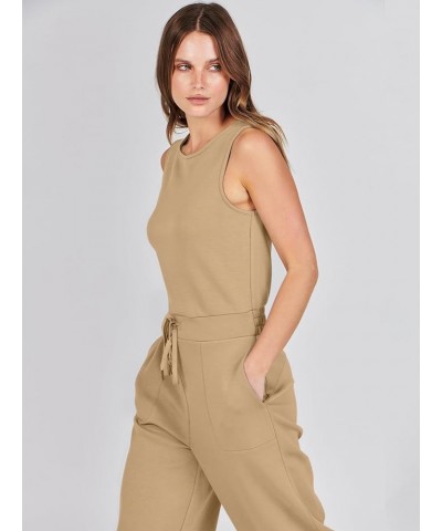 Jumpsuits for Women 2024 Casual Summer Dressy Romper Sleeveless Wide Leg Long Pants Outfits Jumper Khaki $20.89 Jumpsuits