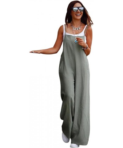 Women's Sleeveless Jumpsuit with Pockets - Summer Romper, White T-Shirt, Wide Legs, Adjustable Straps Green $19.36 Jumpsuits