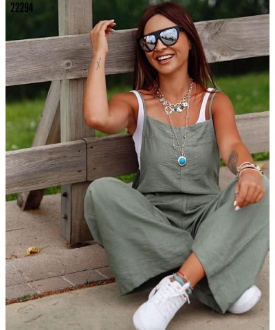 Women's Sleeveless Jumpsuit with Pockets - Summer Romper, White T-Shirt, Wide Legs, Adjustable Straps Green $19.36 Jumpsuits