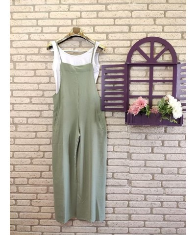 Women's Sleeveless Jumpsuit with Pockets - Summer Romper, White T-Shirt, Wide Legs, Adjustable Straps Green $19.36 Jumpsuits