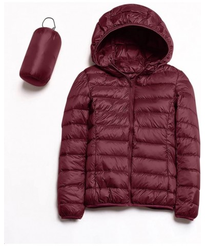 Puffer Jacket Womens with Hood, Packable Lightweight Quilted Hooded Parka Coat Zip Plus Size Warm Winter Coat Outwear A1-wine...