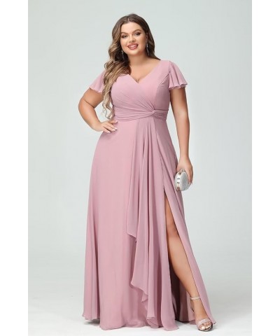 Women's Fultter Sleeves Bridesmaid Dresses Long with Slit Pleated Chiffon Formal Party Dresses with Pocket NA20 Lilac $33.14 ...