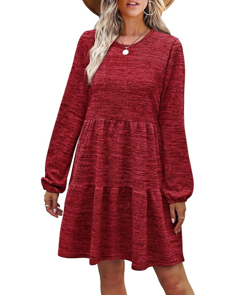 Womens Dresses Casual Long Sleeve Babydoll Sweater Dress Swing Fashion 2023 03-xmas Red $10.66 Dresses