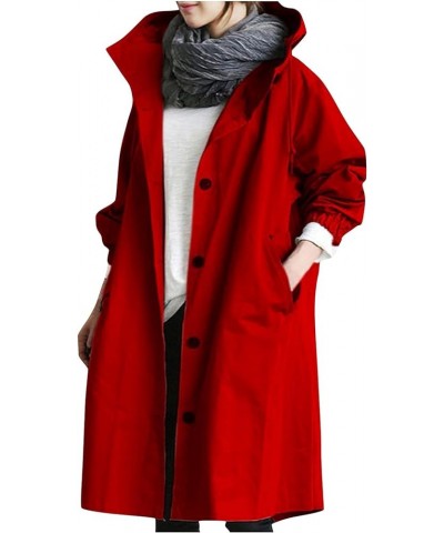 Women's Trench Jackets Plus Size Casual Long Rain Jacket Fashion Winter Hooded Oversized Windbreaker Coats Outerwear A Red $1...