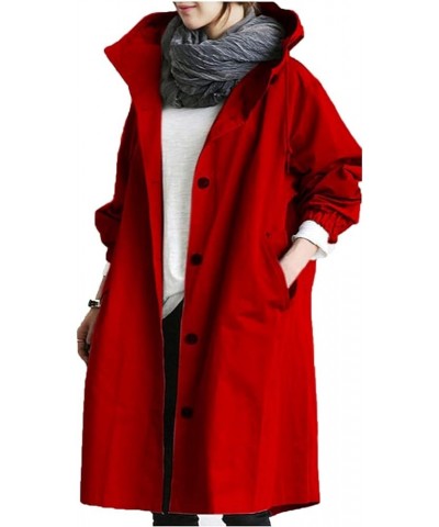 Women's Trench Jackets Plus Size Casual Long Rain Jacket Fashion Winter Hooded Oversized Windbreaker Coats Outerwear A Red $1...