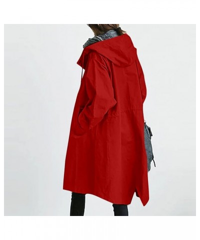 Women's Trench Jackets Plus Size Casual Long Rain Jacket Fashion Winter Hooded Oversized Windbreaker Coats Outerwear A Red $1...