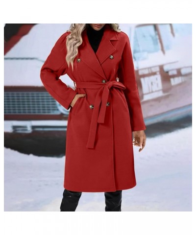 Women's Long Trench Coat Elegant Lapel Classic Double Breasted Overcoat 2023 Fashion Fall Winter Outwear With Belt Red $15.92...