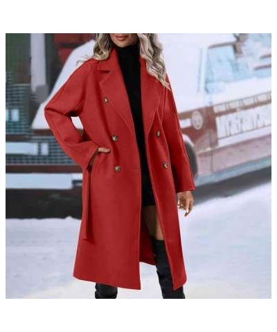 Women's Long Trench Coat Elegant Lapel Classic Double Breasted Overcoat 2023 Fashion Fall Winter Outwear With Belt Red $15.92...