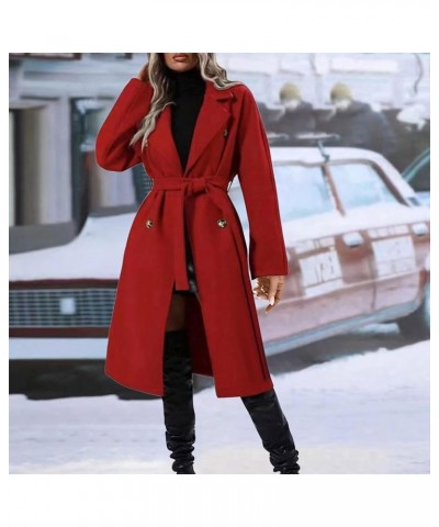 Women's Long Trench Coat Elegant Lapel Classic Double Breasted Overcoat 2023 Fashion Fall Winter Outwear With Belt Red $15.92...