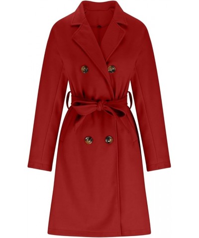 Women's Long Trench Coat Elegant Lapel Classic Double Breasted Overcoat 2023 Fashion Fall Winter Outwear With Belt Red $15.92...