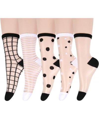 Women Sheer Socks Cute Girls Lace Mesh See Through Ankle Socks Summer Transparent Crew Socks Nylon Dress Socks Gifts 5 Pack-b...