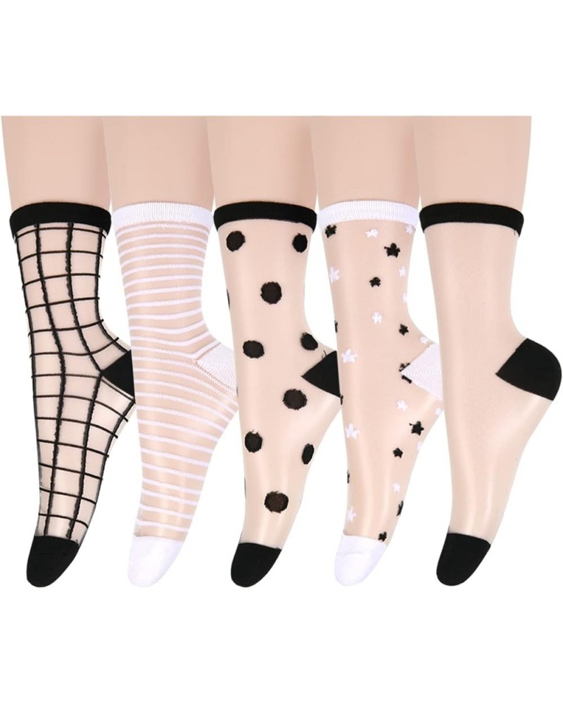 Women Sheer Socks Cute Girls Lace Mesh See Through Ankle Socks Summer Transparent Crew Socks Nylon Dress Socks Gifts 5 Pack-b...