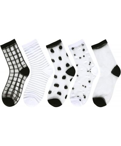 Women Sheer Socks Cute Girls Lace Mesh See Through Ankle Socks Summer Transparent Crew Socks Nylon Dress Socks Gifts 5 Pack-b...