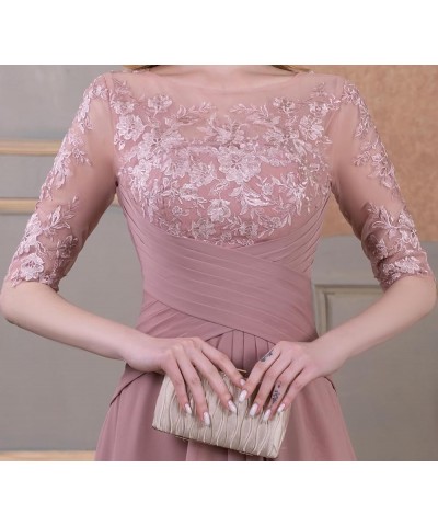 Women's Laces Appliques Mother of The Bride Dresses with Sleeves Long Chiffon Wedding Guest Dresses Silver $30.75 Dresses