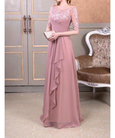 Women's Laces Appliques Mother of The Bride Dresses with Sleeves Long Chiffon Wedding Guest Dresses Silver $30.75 Dresses