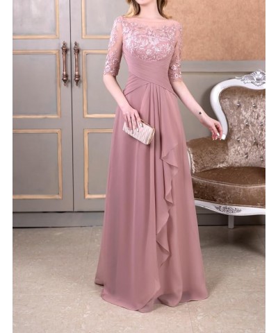 Women's Laces Appliques Mother of The Bride Dresses with Sleeves Long Chiffon Wedding Guest Dresses Silver $30.75 Dresses