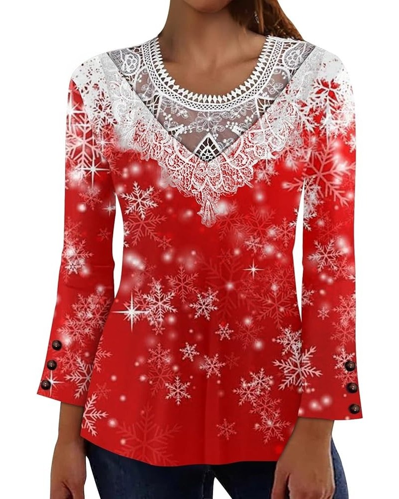 Summer Sexy Tops Womens Shirts Lace Crewneck Blouses Trendy Button-Down Long Sleeve Shirts Cute Printed Tees 1-red $7.94 Blouses