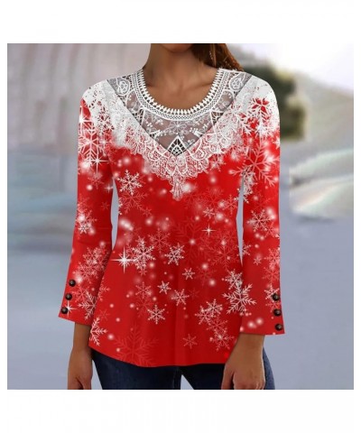 Summer Sexy Tops Womens Shirts Lace Crewneck Blouses Trendy Button-Down Long Sleeve Shirts Cute Printed Tees 1-red $7.94 Blouses